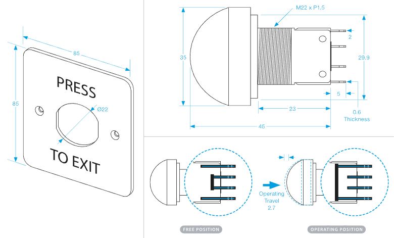 Press To Exit Switch Std Dome SS/Green (EACH) - Image 3
